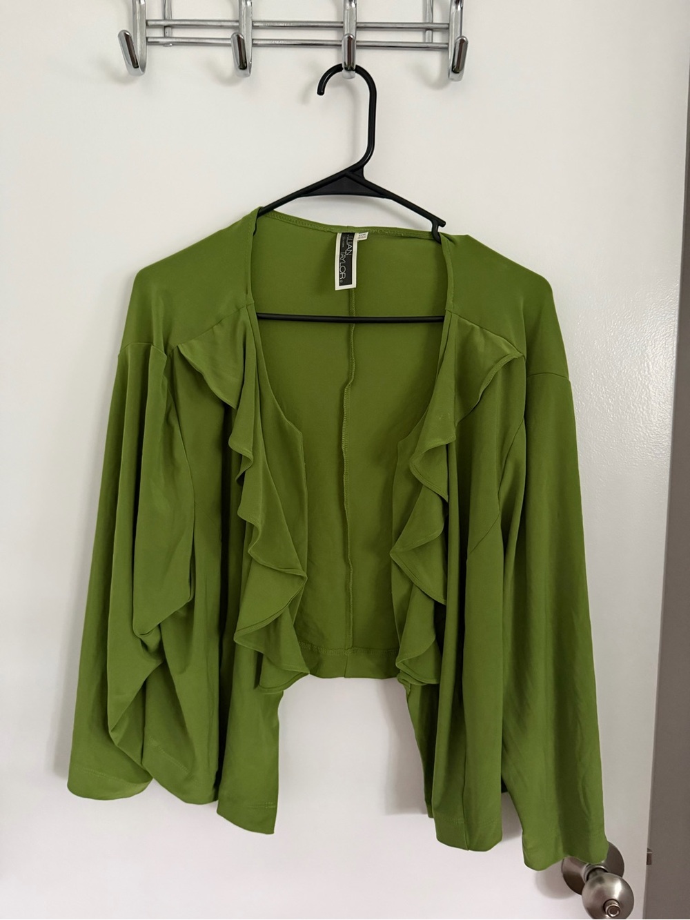 Vintage Green Ruffle Open Front Cardigan